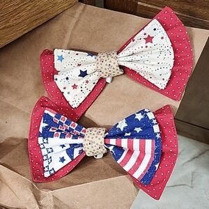 Dog Collar BOWS Red White Blue Flag 4th of  JULY Patriotic  Fabric BOWTIE  large